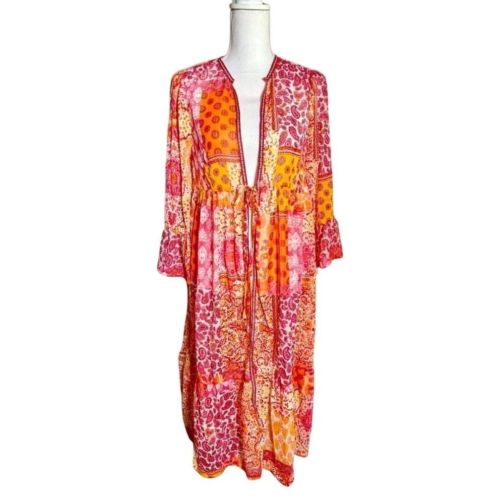 Umgee Multicolor Patchwork Duster Kimono Women Size Small NWT